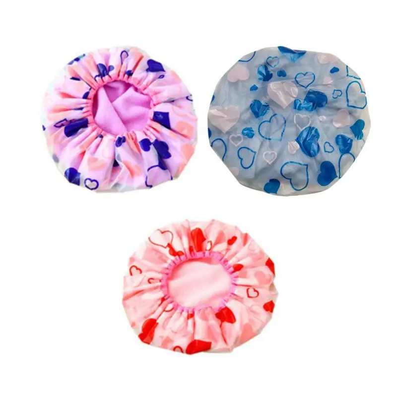 Cute Waterproof Shower Caps Love Heart Dry Hair Cap with Towel Inside Adult Shower Cap Bathroom