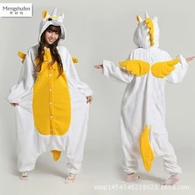 Зимние пижамы фланелевые животные мультфильм Единорог Косплей для взрослых Onesie пара пижамные комплекты цельная домашняя одежда