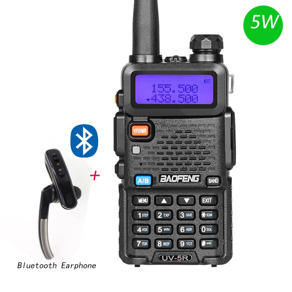 

BAOFENG UV-5R 136-174/400-520MHZ 5W Power 128Channels Cheap price Multiple functions UV5R with Bluetooth PTT Earphone