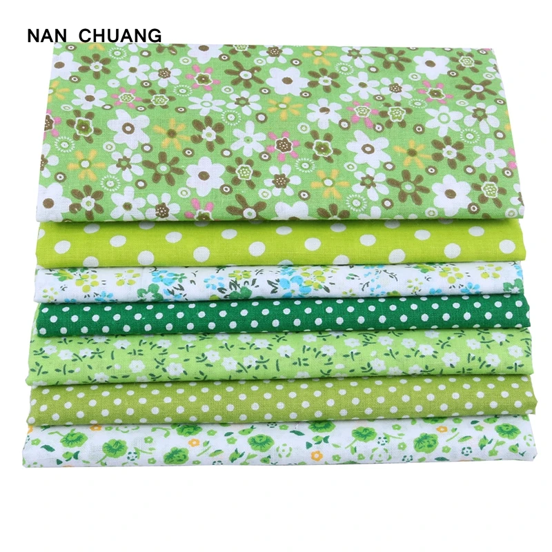 Nanchuang 녹색 얇은 코튼 패브릭 패치워크, 바느질 스크랩북 천 티슈, 퀼트 바느질 패턴, 25x25m, 로트당 7 개
