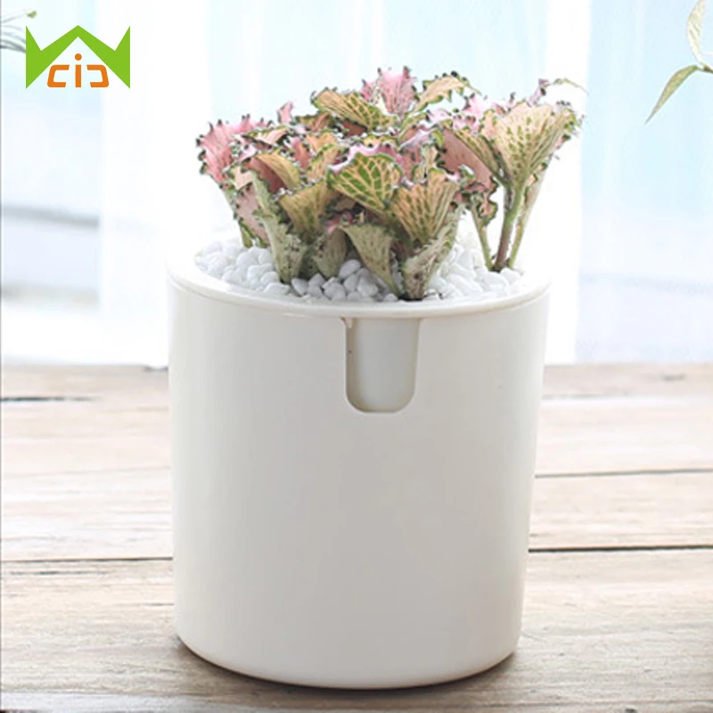 

WCIC Office Decor Succulent Plant Planter Double Automatic Watering Flower Pot Decorative Round Plastic Plant Flower Pots