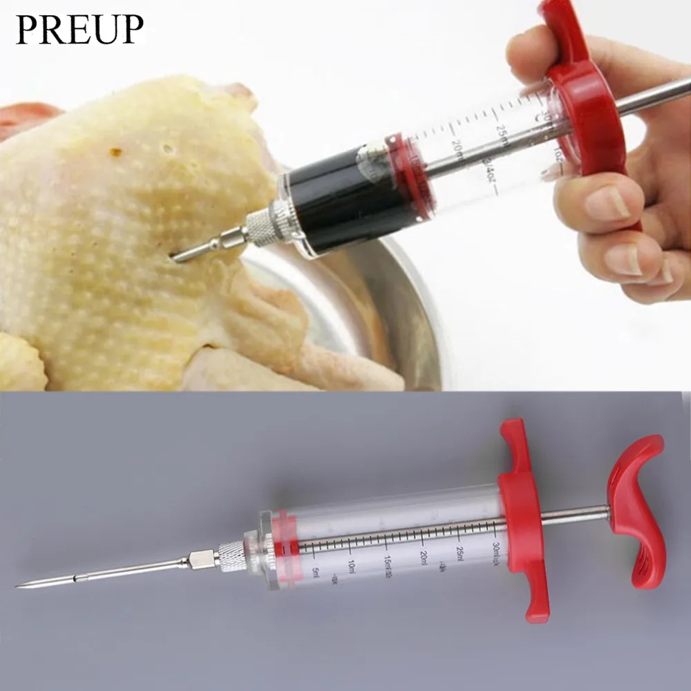 

1Pc PREUP Marinade Injector Flavor Syringe Needle Cooking Meat Poultry Turkey Chicken BBQ Flavor Syringe Kitchen Tools