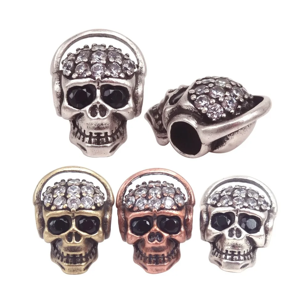 

Antique Silver Color Micro Pave Zircon Disc Jockey Skull Spacer Beads For Men Bracelet DIY Charm Antique Jewelry Accessories