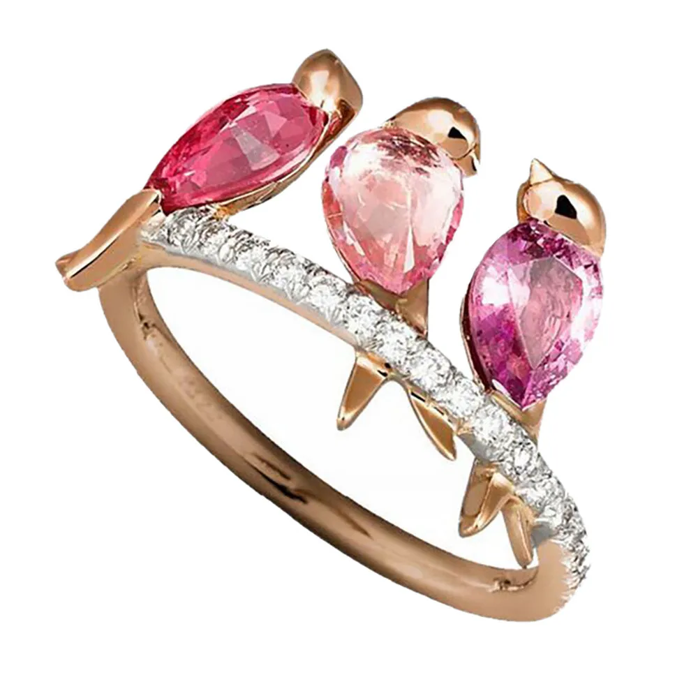 

2018 SUSENSTONE New arrival Men And Women Animal Jewels 3 Birds Inlaid Electroplated Rose Gold