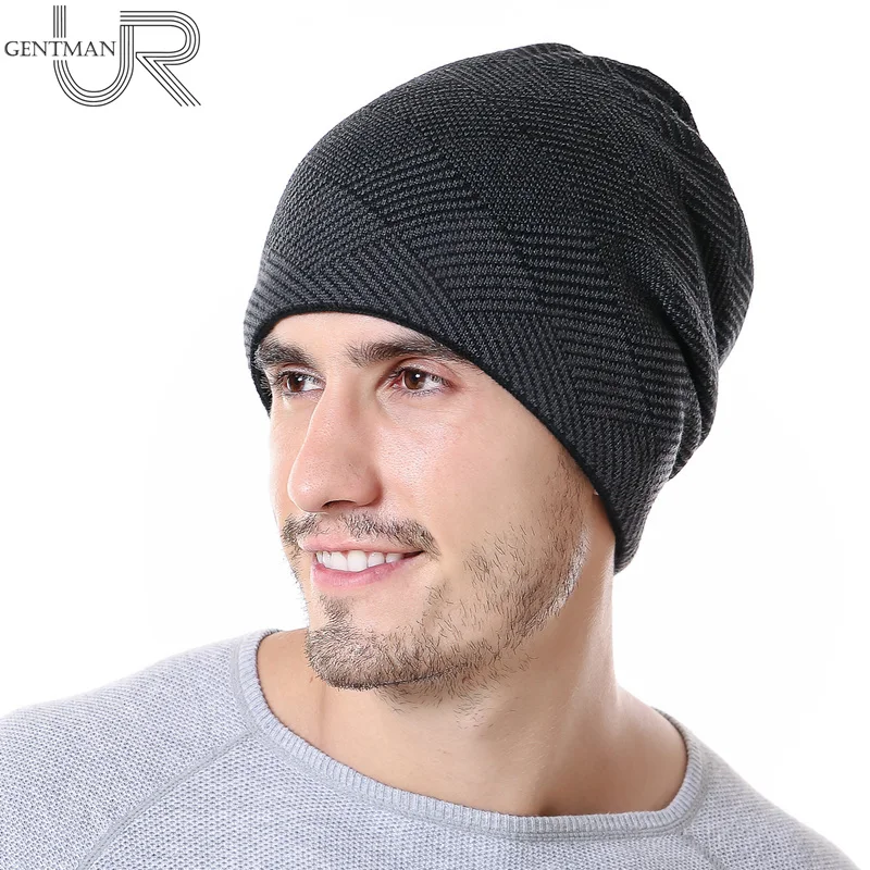 

New Men Warm Winter Hat Rhombus Stripes Design Skullies Beanies Hats Fashion Winter Beanies For Men Leisure Wool Fur Knitted Hat