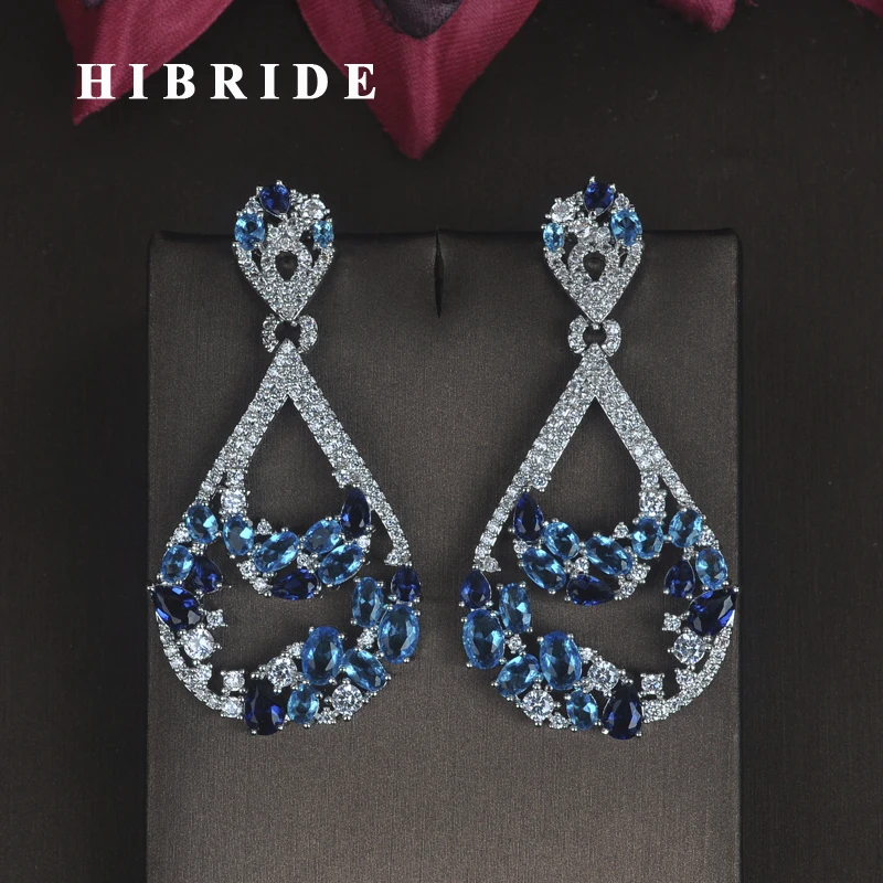 

HIBRIDE Beautiful Flower Shape Blue Cubic Zirocnia Pendientes Earrings For Women Fashion Earring Boucle d'oreille E-697