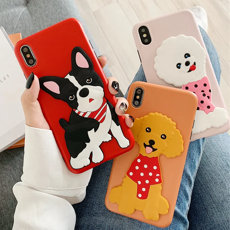 3D чехол с изображением бульдога Bichon пуделя для iPhone 7 6 6S 8 Plus X XS XR XS Max мягкая задняя крышка с подставкой для питомца собаки защитный чехол из ТПУ