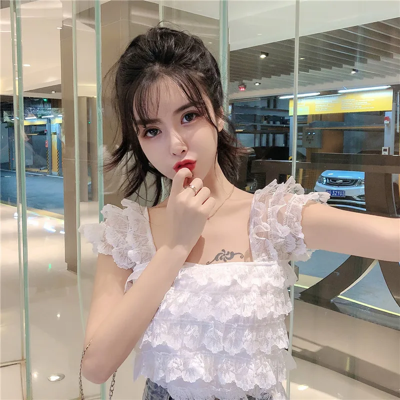 

summer new fashion brand Women's Clothing tops Korean style square collar Sweet beauty sleeveless woman vest Self-cultivation
