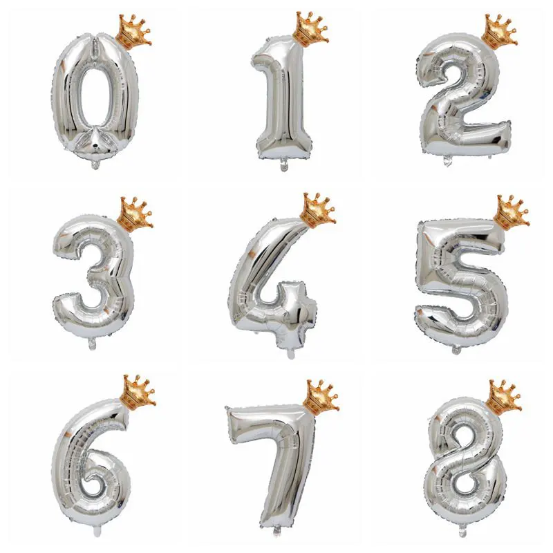 2 шт./лот, воздушные шары на день рождения, синие, розовые, с цифрами, фольгированные шары, для детей 1, 2, 3, 4, 5, 6, 7, 8, 9 лет, с украшением на день рождения, Детские шары - Цвет: Silver