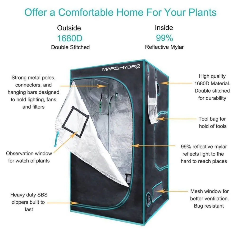 Светодиодная палатка Mars Pro II 1600 Вт полный спектр Veg Flower Hydro + 120x120x200 см для