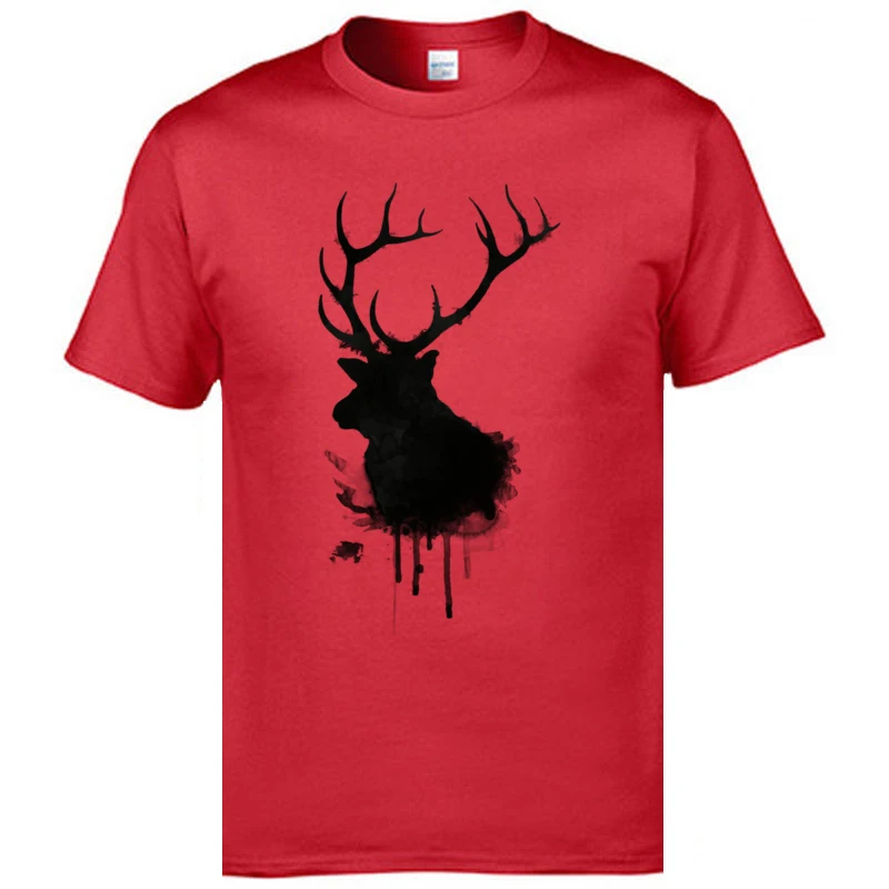 Design Short Sleeve Tops Tees Thanksgiving Day Crew Neck 100% Cotton Men T Shirt Elk Design Tops Shirt Funny Free Shipping Elk red