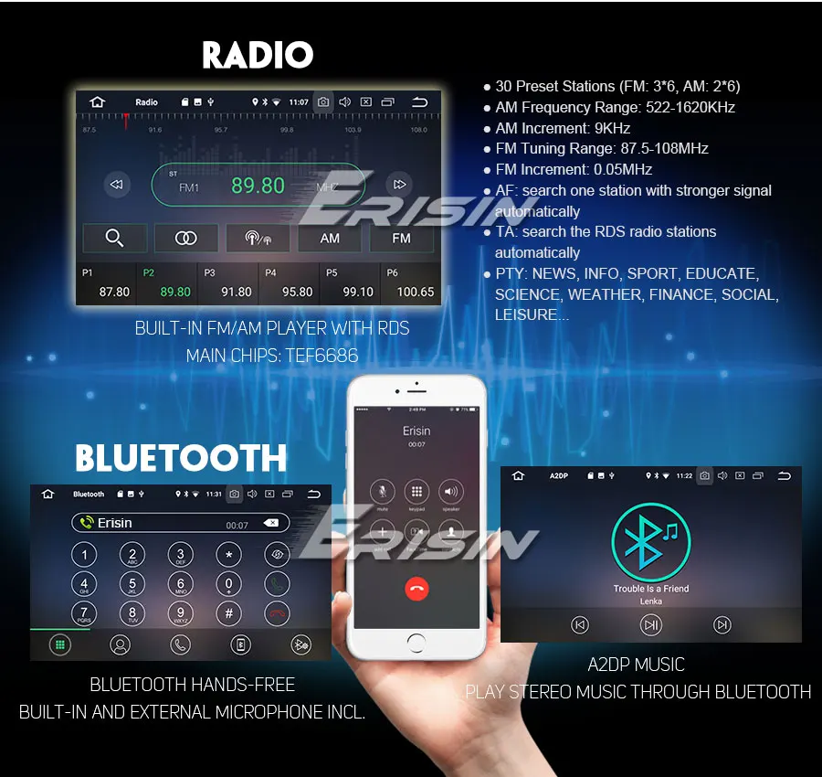 Erisin ES4970U " двойной Din DAB+ Android 9,0 Авторадио gps WiFi DVB-T2 OBDII Bluetooth Navi 4G RDS