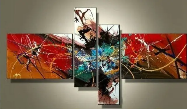 

Free Shipping Hand-painted Wall Art Silver Red Lines Point Home Decoration Abstract Landscape Oil Painting Canvas Picture Art