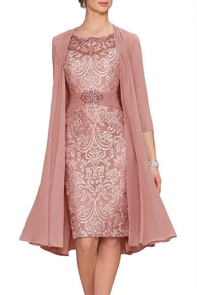 Charming Two Pieces Sheath Lace Mother Formal Wear With Jacket Mother of groom Wedding Guest Dress Evening Mother Of Bride Dress Gowns