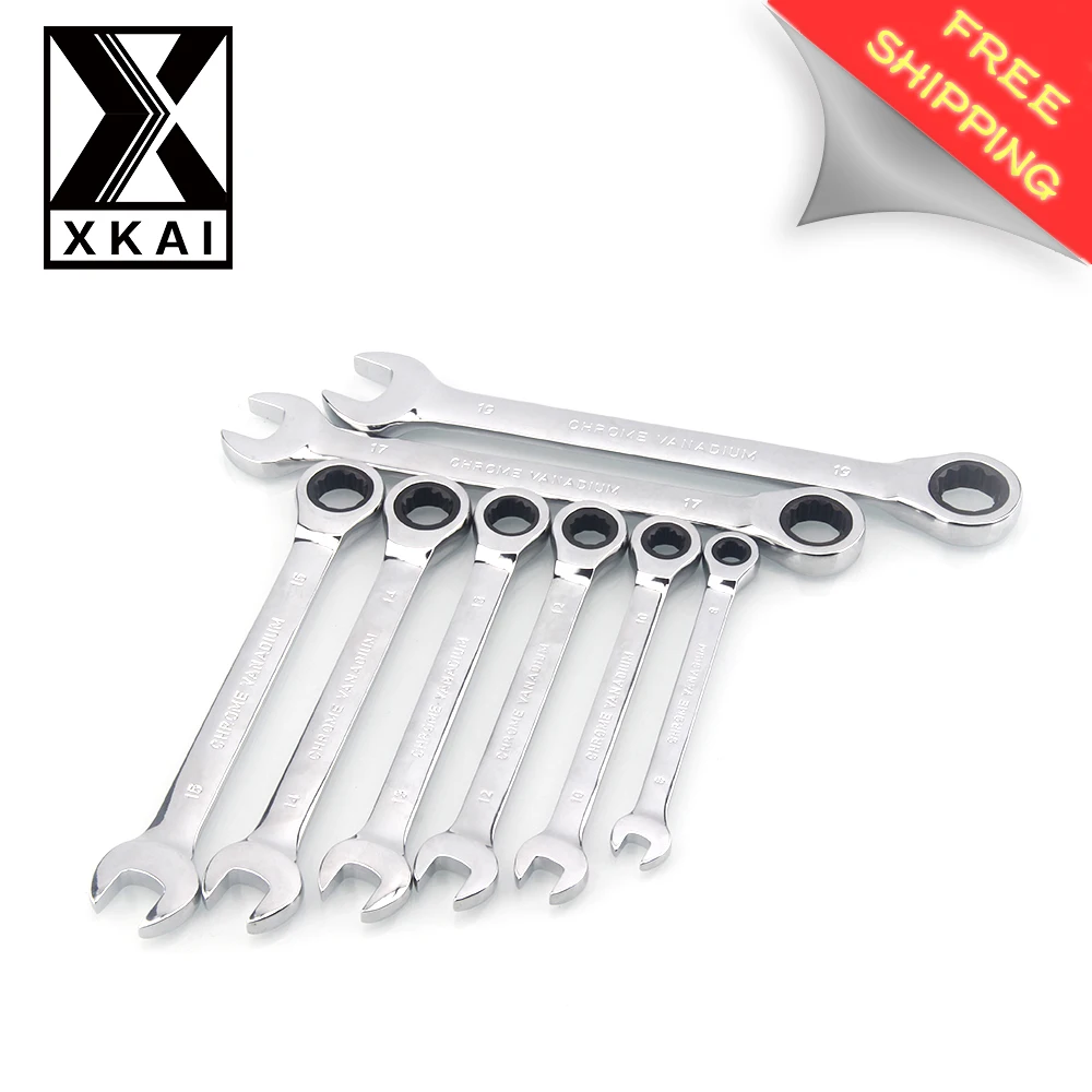 

XKAI 8.10.12.13.14.15.17.19mm Ratchet Spanner Combination wrench a set of keys gear ring wrench ratchet handle Chrome Vanadium