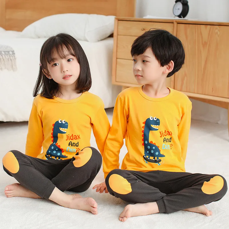 

New Kids Cotton Pajamas Sets Baby Dinosaur Sleepwear Cartoon Pyjamas For Boys Girls Winter Long-sleeved+Pant Children Clothes