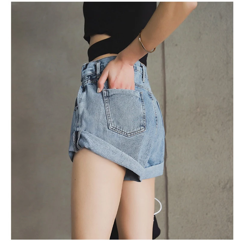 LASPERAL Streamgirl, джинсовые шорты с высокой талией, женские шорты, Femme, широкие штанины, эластичная талия, винтажные джинсовые шорты, свободные женские летние шорты