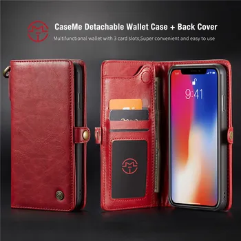 

Multi-Function Flip Leather Wallet Case For iPhone XS Max XR 7 8 Plus Case Removable Magnet Hard Case For iPhone X S XS Cover