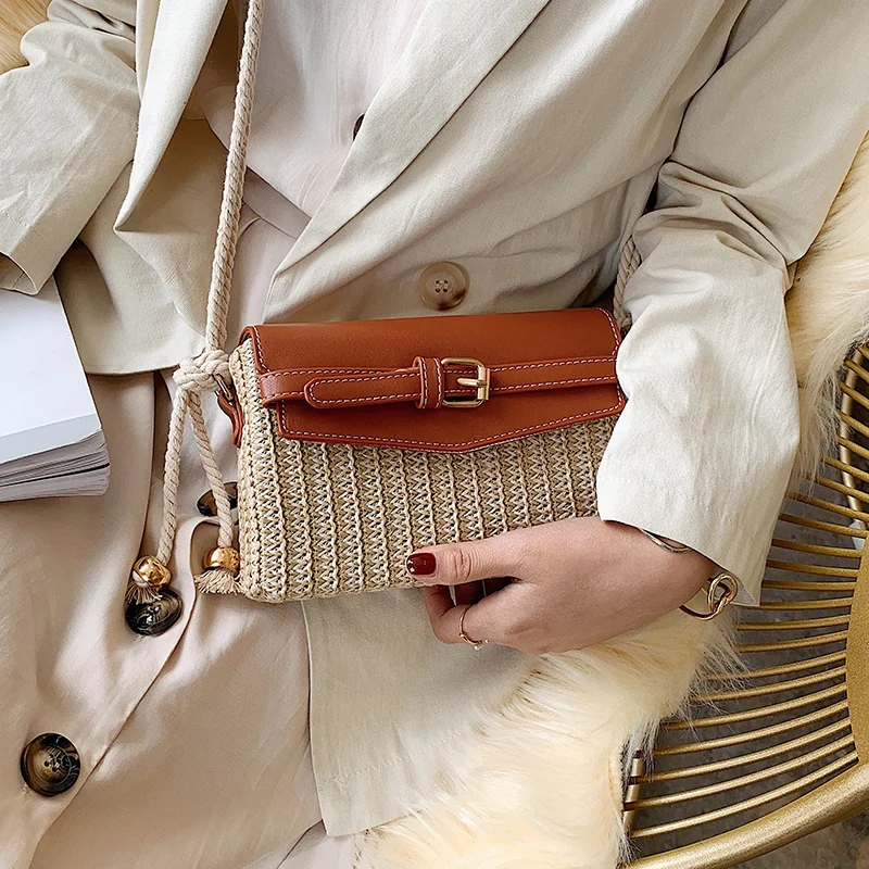 

Luxury Designer Handbags Small Box Rattan Bag Straw Bag Fashion Crossbody Messenger Handmade Beach Bag For Women 2019 lady