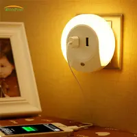 WoodPow LED Nacht Licht Sensor 2 USB Lade Buchse Handy Ladegerät EU UNS Stecker 0,5 W Nacht Lampe Mit schalter Für Kinder