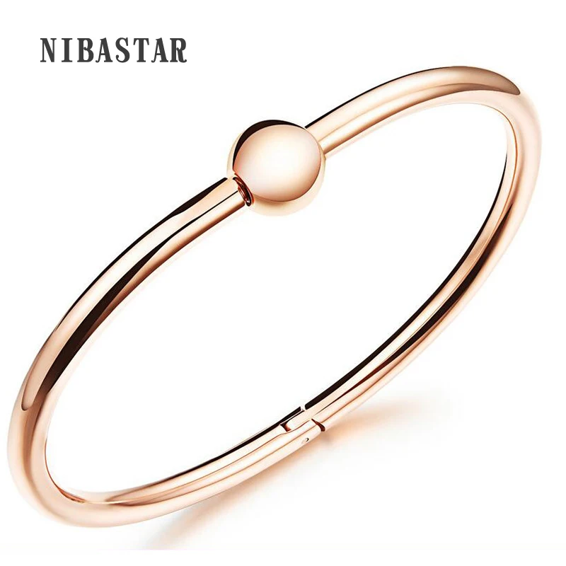 

New Arrival Simple Smooth Rose Gold Bracelet Steel Ball Screw Deduction Titanium steel Women Bracelets Bangles
