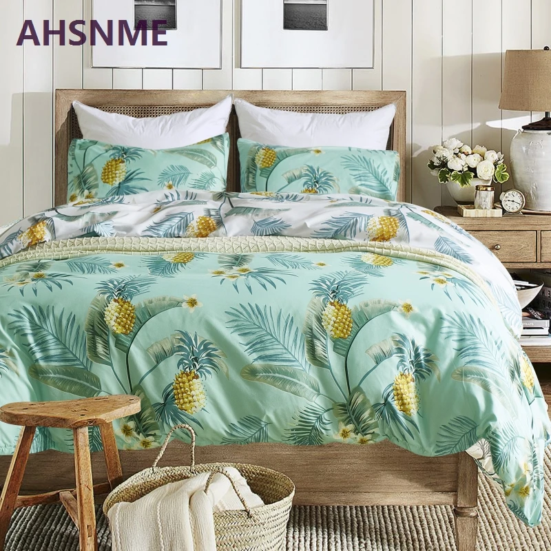 AHSNME Banana Leaf and Gold Pineapple Bedding Set American Size Suitable for King Queen Twin