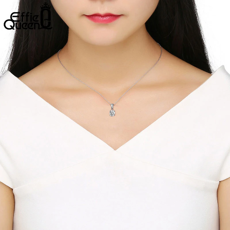 Effie Queen Real 925 Sterling Silver Pendant Necklace Lucky Birthstone Multi Color Zircons Stud Necklaces Women Jewelry BN118 - Image 5