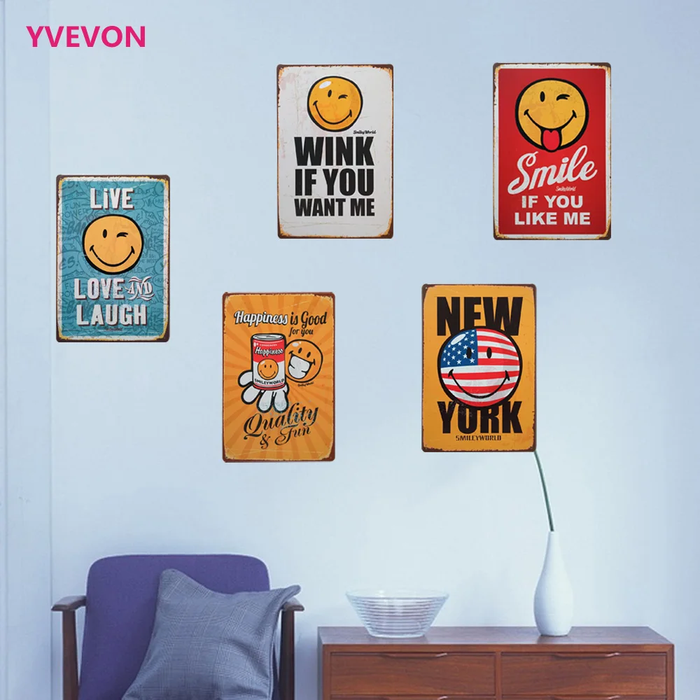 

SMILING FACE Vintage Retro Decor Wall Sign Metal Letter Plaque Cartoon Board Cinema Film poster for happy hour 20x30cm