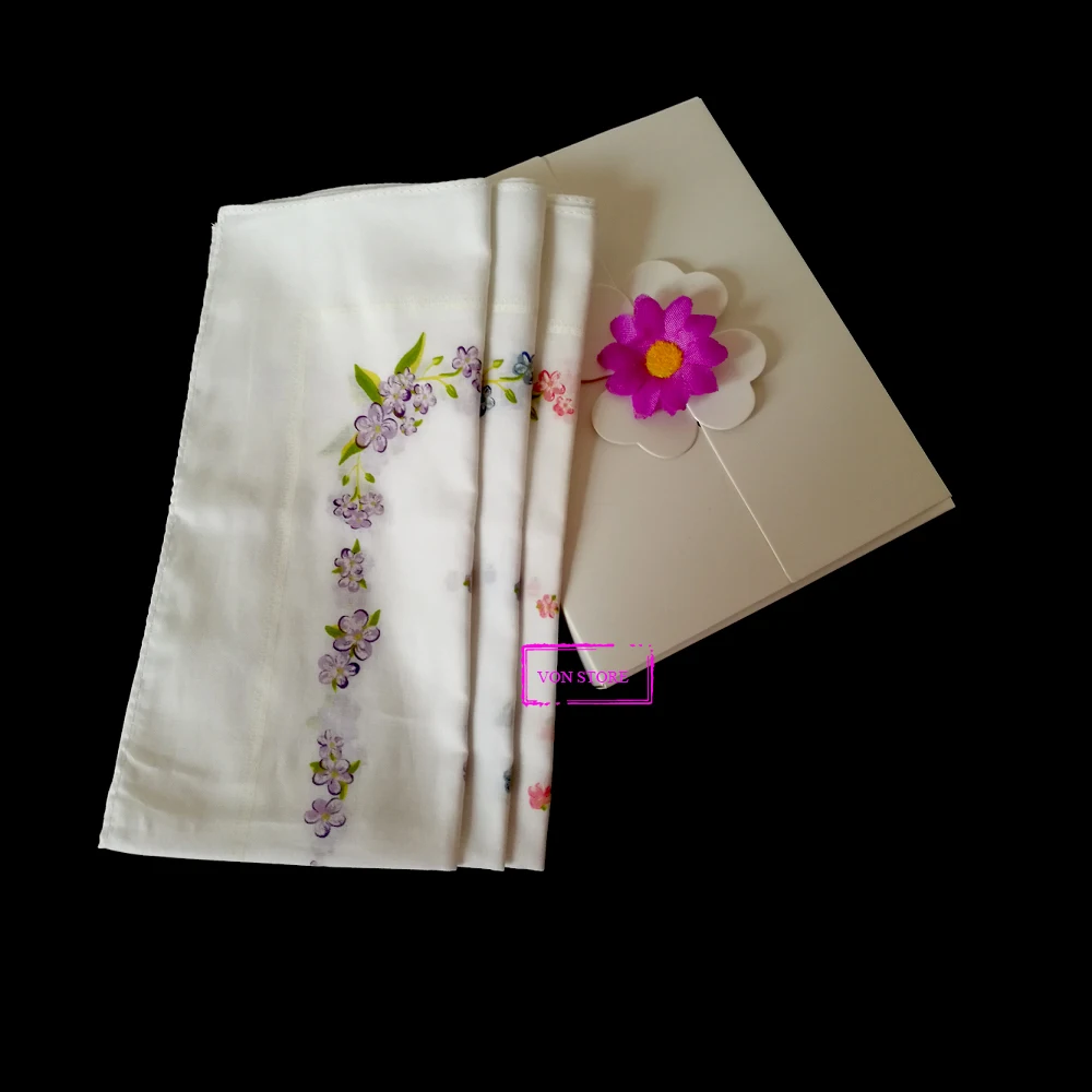 

3PCS/Lot Women Sport Sweat 100% Cotton Japanese Red Blue Purple Violet Sakura Flower White Long Handkerchief Towel With Gift Box