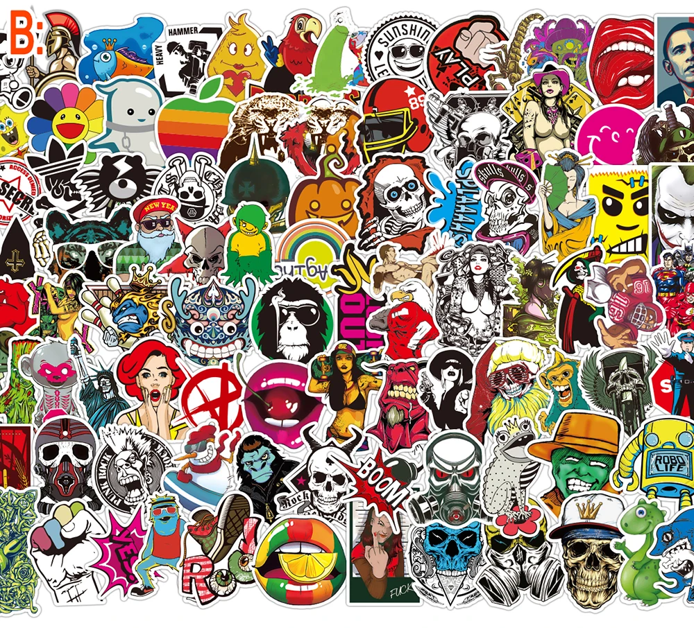 

100pcs/lot No repeat Waterproof Stickers Fashion Graffiti toy decal doodle For Moto car suitcase laptop Notebook Skateboard