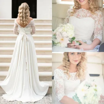 

Vintage Beach Wedding Dresses 2020 robe de mariee Sheer Neck Wedding Party Dress Plus Size vestido de novia Country Bridal Gowns