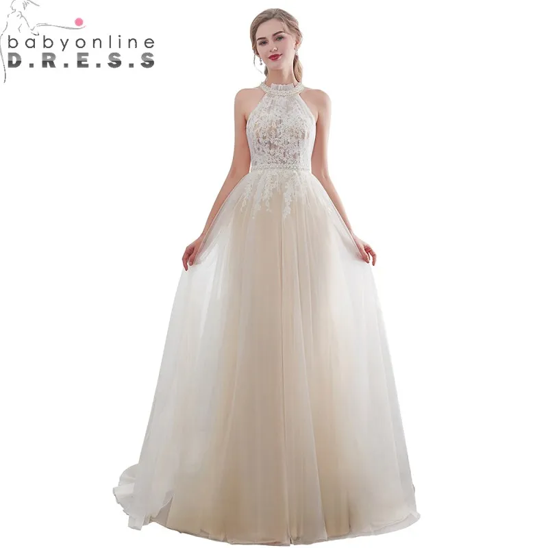 Charming Bohemian Lace Waist Pearls Evening Dress Sexy Illusion Button Back Tulle Gown Robe De Soiree | Свадьбы и торжества