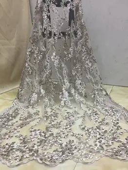 

High Quality African Lace Fabric 2019 French Lace Fabric Tulle With Beads Nigerian Lace Fabric For Wedding Dress XZ152