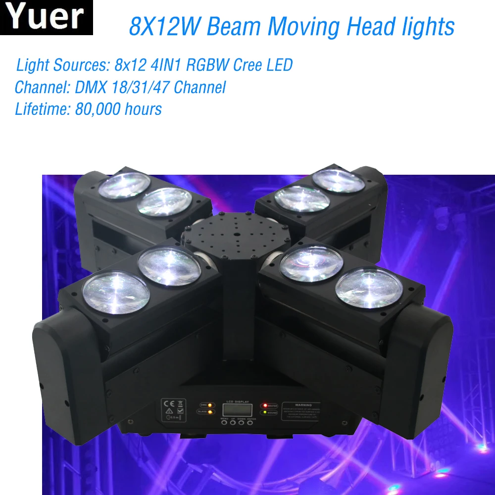 

LED Beam 8x12W RGBW 4IN1 Moving Head Lighting LED beam Stage Effect Light LED Party Laser Disoc DJ Beam Moving Head Lights