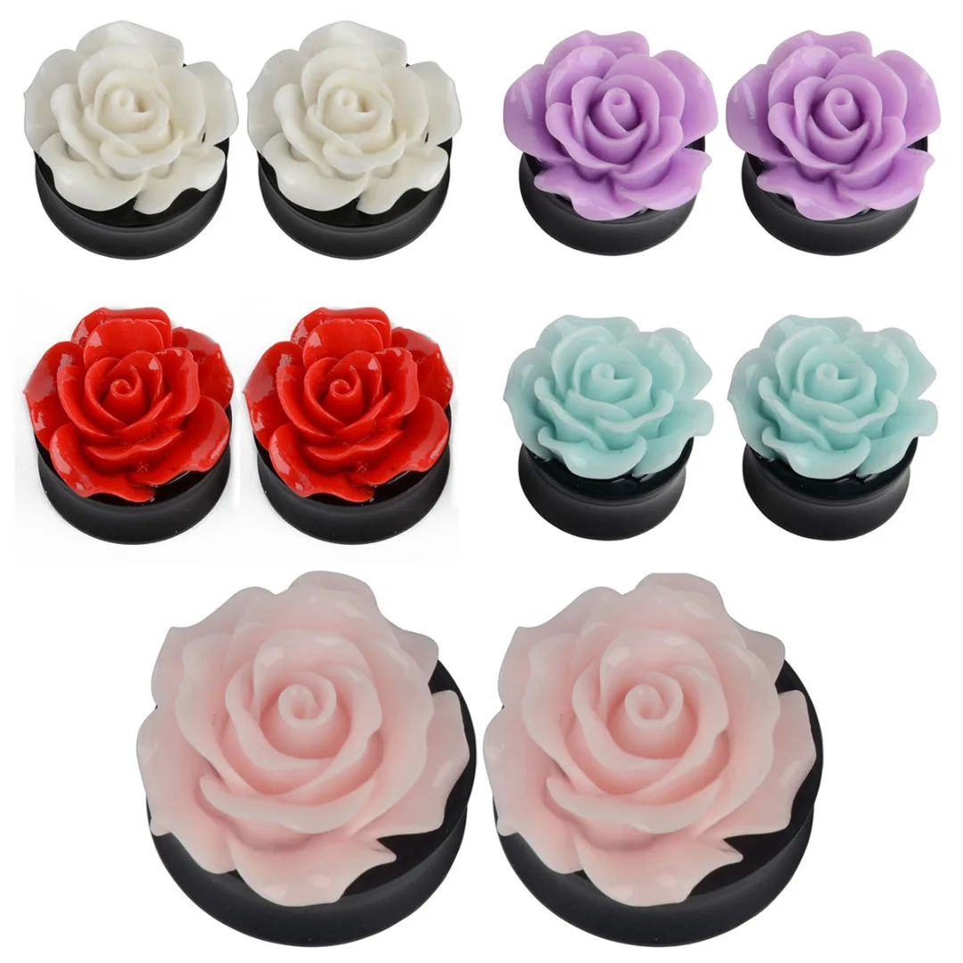 1Pair Rose Acrylic Double Saddle Ear Plugs Fashion r Ear Gauge Plugs Tunnels Stretcher Expander For Women Jewelry 8mm-25mm