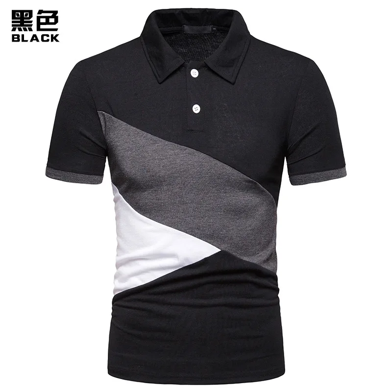 Новая мужская рубашка поло с коротким рукавом контрастная прошивка Удобная рубашка поло мужская деловая Повседневная рубашка поло для офиса - Цвет: Черный