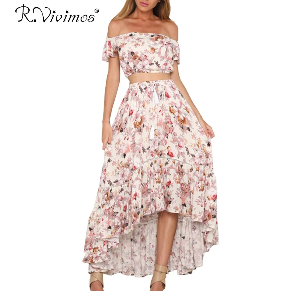 off the shoulder crop top and maxi skirt