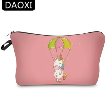 

DAOXI Cosmetic Bags 3D Printed Cute Unicorn Pink Polyester Necessaries for Organizer Girls Makeup 10056