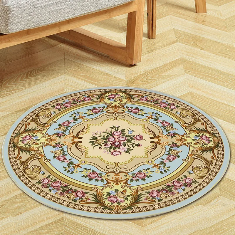 European Style Jacquard Round Floor Mat Carpet Sofa Rugs Bedroom Living Room Decorative Computer ...