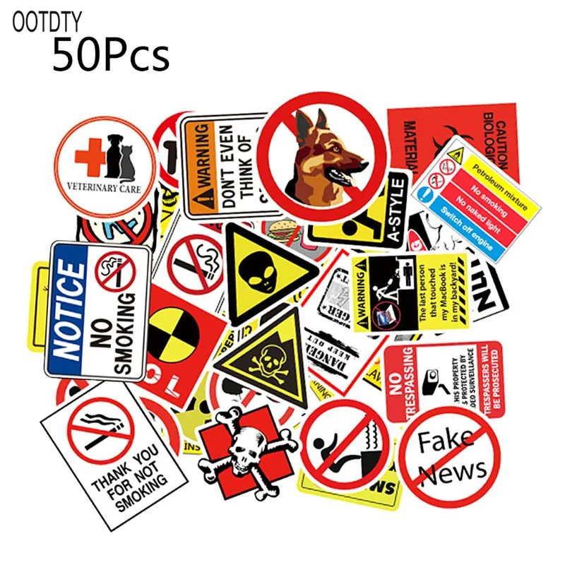 

50PCS Waterproof Sunscreen PVC Warning Banning Decal Pasters Funny Removable Car Computer Suitcase Graffiti Stickers