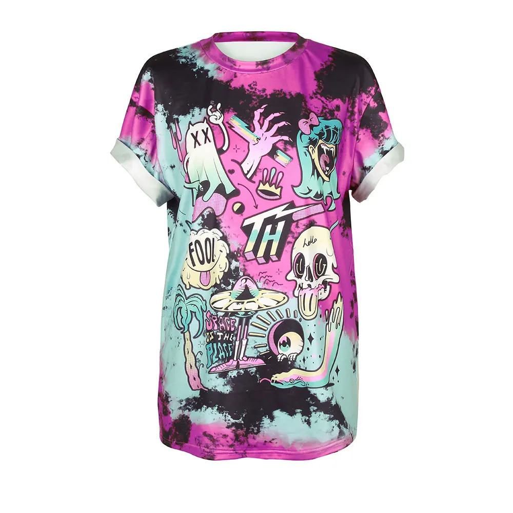 Summer Punk Skull Alien UFO Unicorn Tie Dye 3D Printed Unisex Short Sleeve Loose Men T Shirt Tops Vest Tees Women T-shirt - Цвет: BAM011