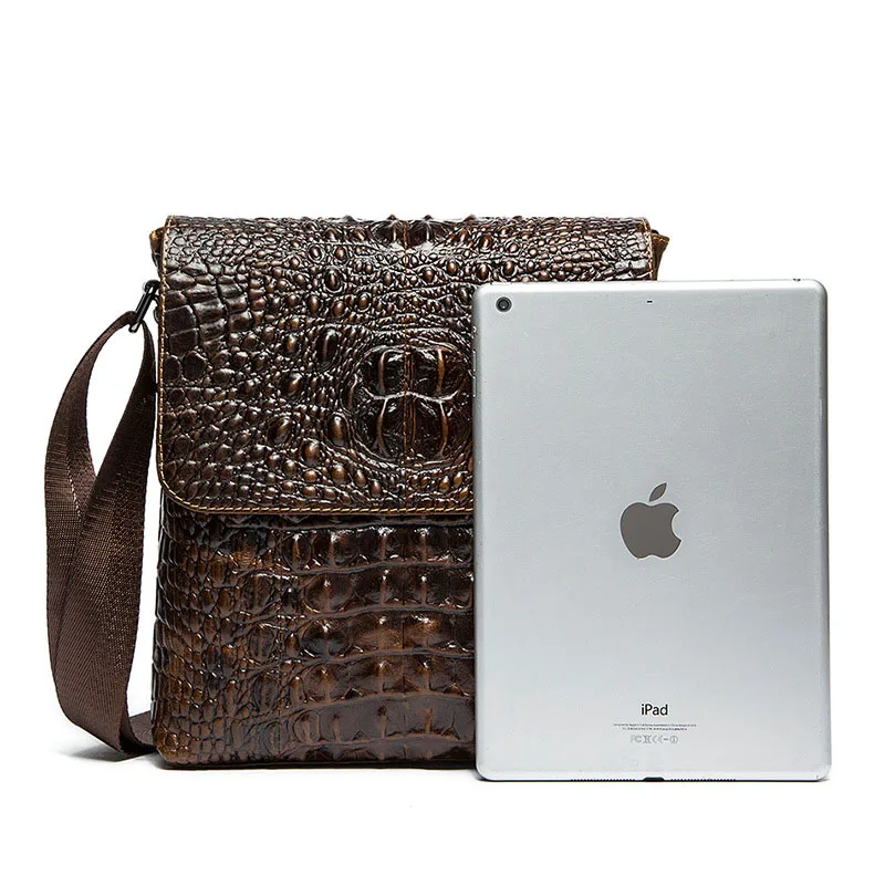 Fashion new wear-resistant printed crocodile pattern men bags Genuine Leather bag men's casual shoulder Messenger bags