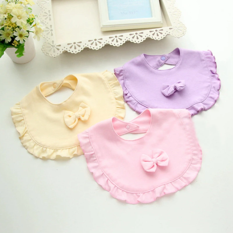 Baby Bibs Burp Cloths Cotton Bandana Bibs Baby Girls Lolita Saliva Towel Ruffle Bow Newborn Infant Plain Feeding Bib Pink Yellow (7)