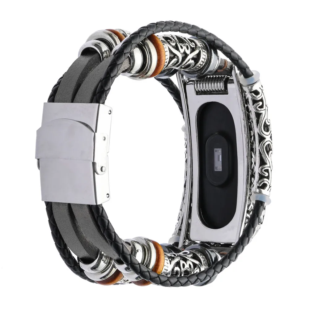 Сменный кожаный ремешок для часов Ouhaobin с металлическим чехлом браслета Xiaomi Mi Band 3