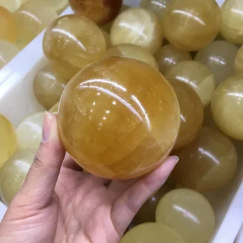 

60mm Natural Orange Calcite ball Quartz Optical Crystal Sphere Icelannd Spar Stone Orb Healing Energy Minerals Decoration