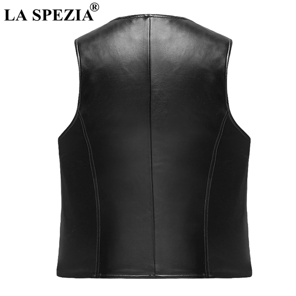 LA SPEZIA Black Leather Vest Men 5XL Winter Slim Fit Waistcoat Gentleman Genuine Sheepskin Leather Business Sleeveless Jackets LA SPEZIA Black Leather Vest Men 5XL Winter Slim Fit Waistcoat Gentleman Genuine Sheepskin Leather Business Sleeveless Jackets