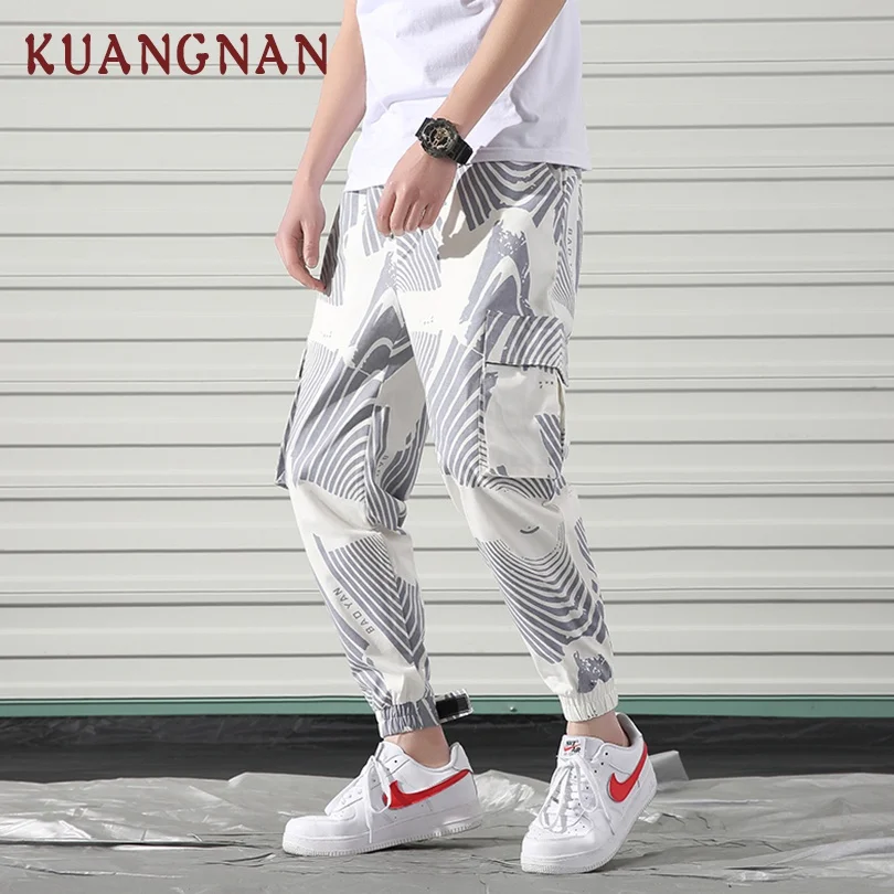 White KUANGNAN Японская уличная одежда, брюки карго, Мужские штаны для бега, хип-хоп брюки, мужские штаны, спортивные штаны, джоггеры, мужские спортивные штаны - Цвет: White