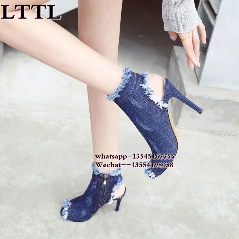 denim ankle boots women's