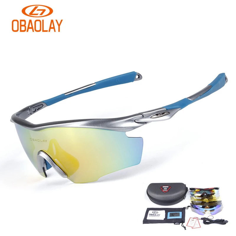 OBAOLAY поляризационные велосипедные очки для мужчин и женщин MTB для езды на велосипеде солнцезащитные очки 5 линз для спорта на открытом воздухе очки для защиты от ветра велосипедные очки