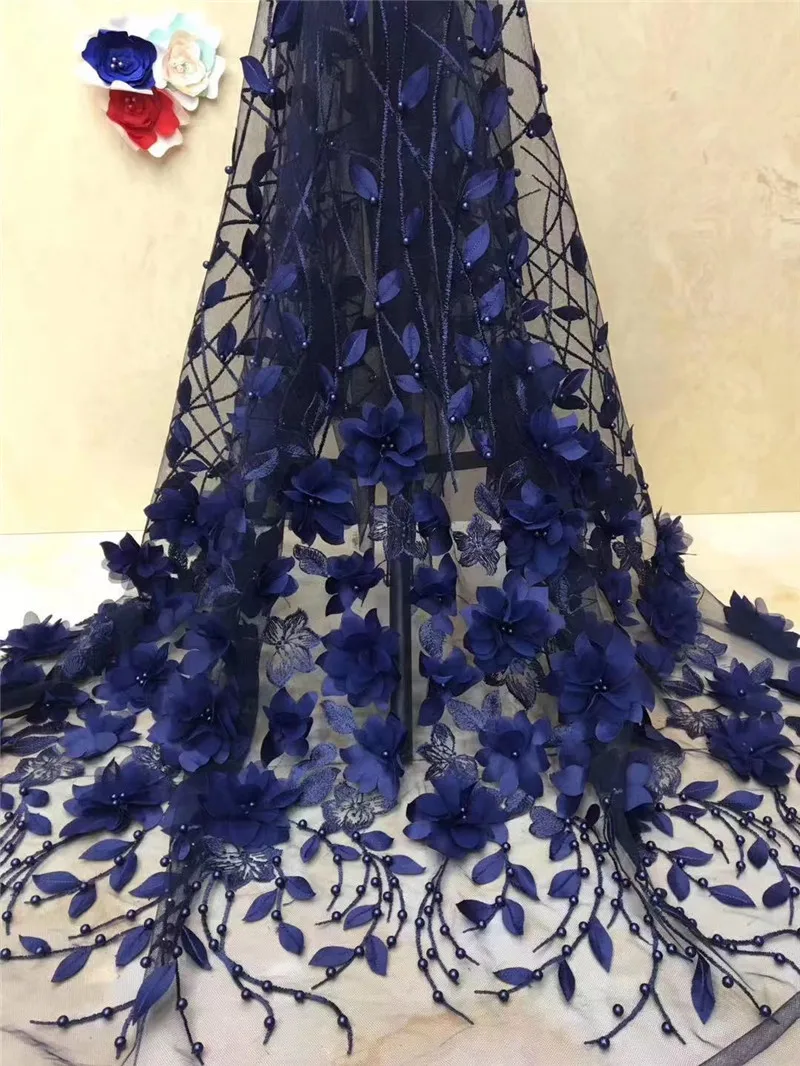 

New 5 Yard Embroidery Sequin Fabric For Wedding BZL-4.2111 High Quality African French 3d flowers